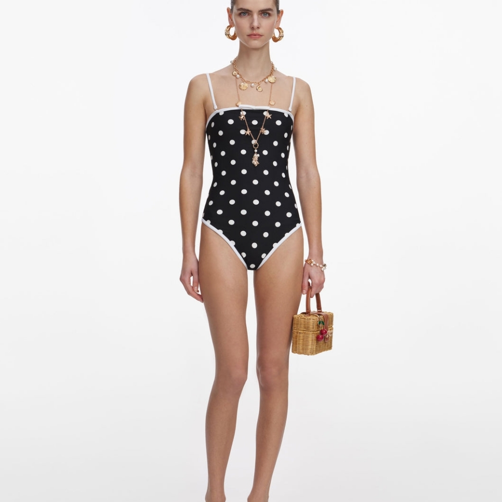 Self-Portrait Black Polka Dot Swimsuit